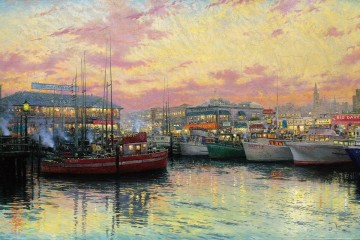 johann christian fisher Painting - San Francisco Fishermans Wharf Thomas Kinkade